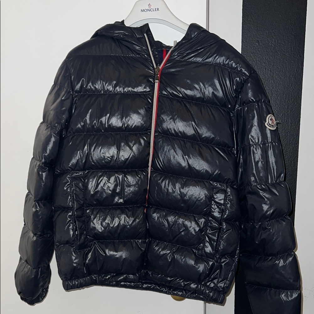 Moncler Shiny Blue Hooded Puffer Jacket